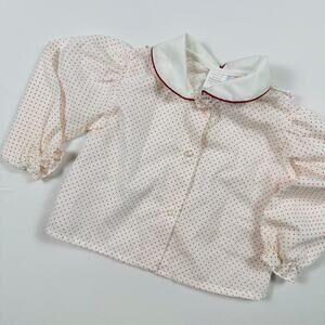 Vintage 1980s Red Polka Dot Peter Pan Collar Long Sleeve Overall Top Sz 18 mo